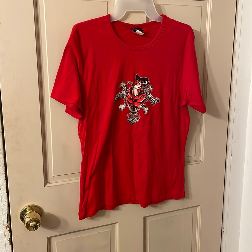 Vintage 1990s Rockabilly Pirate Girl Fitted Tee Shirt Top Lucky 13 Sz: 1X NEW!